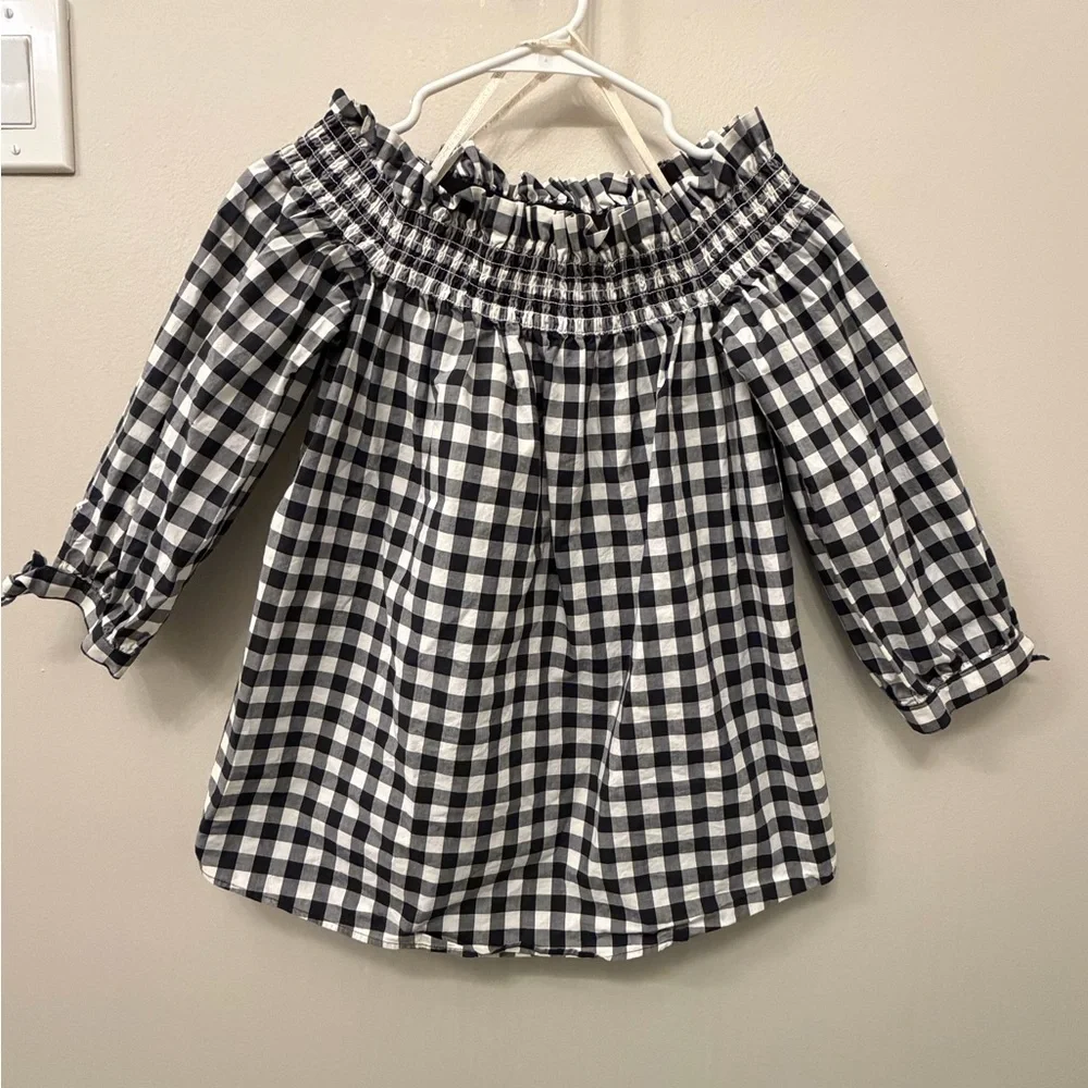Authentic Kate Spade Gingham Off Shoulder Top Cotton Smocked M